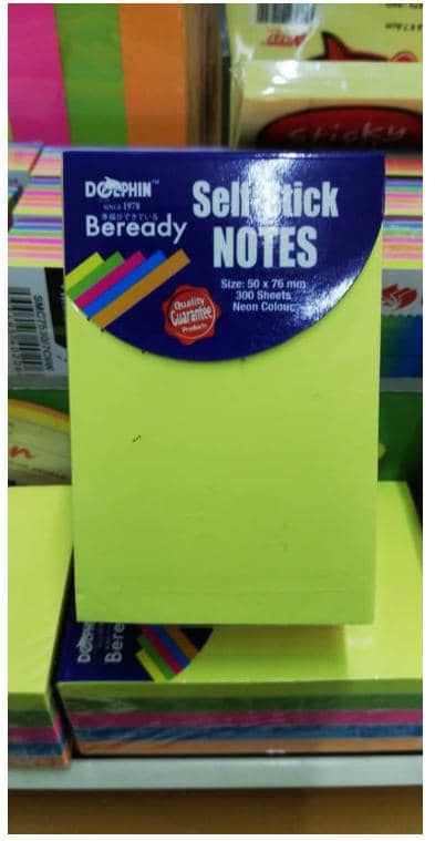 Dolphin Self Sticky Notes, Size 50 X 76 Mm, 300sheets, Neon Colour (10 pack)