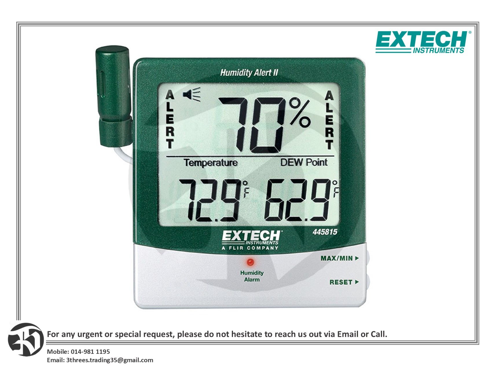 Extech Hygro-Thermometer Humidity Alert II With Dew Point 445815