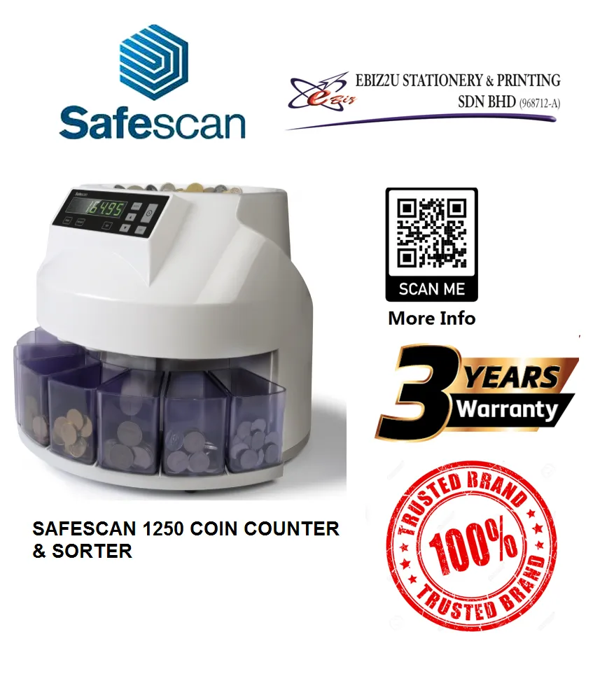 SAFESCAN 1250 COIN COUNTER & SORTER - (note counter machine, Banknote Counter, Bill Counter, Money Counting Machine, Money Notes Counter, Money counter Machine, Cash Machine)