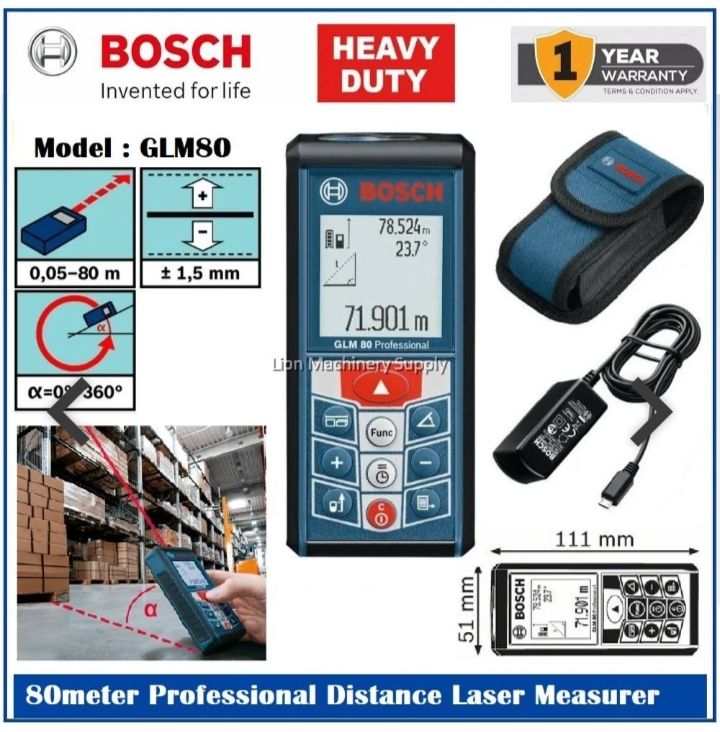 Bosch GLM80 Distance Laser Measurer 80Meter - Heavy Duty - 1 Year Local Warranty -