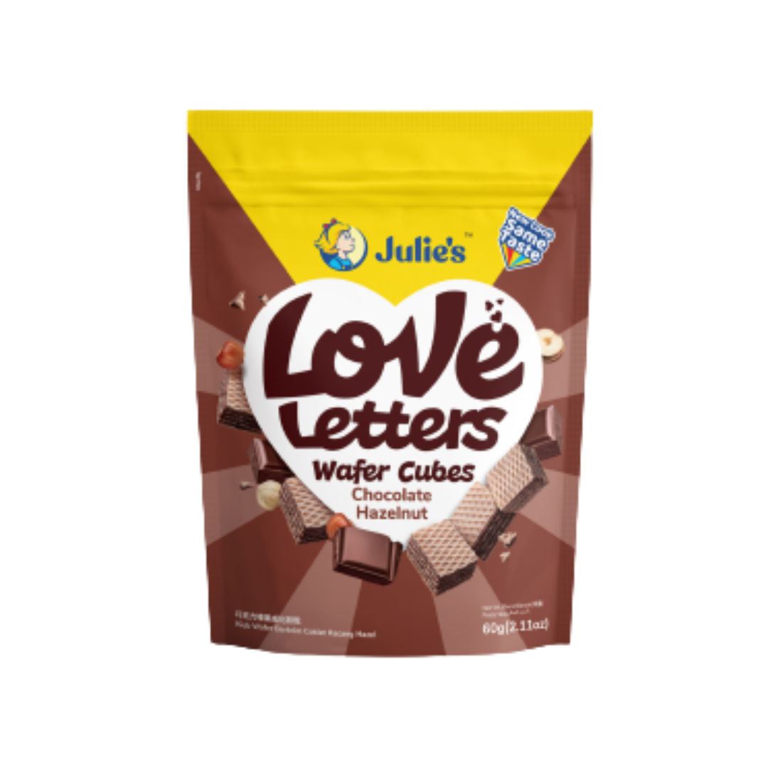 Julie's Love Letters Wafer Cubes Choc Hazelnut 60g