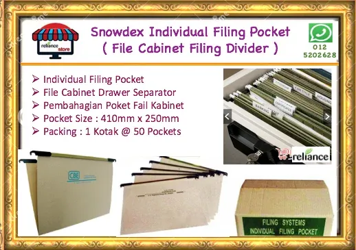 Snowdex Filing Pocket (Individual Pocket - 50 pcs) / A.A Lateral Single / Hanging Pocket File / Cabinet Filing Pocket Divider / Pembahagian Poket Fail # Doket Fail # File Divider @ AA Lateral Pocket # RP0176 ( KTT : 1 Kotak @ 50 Poket )