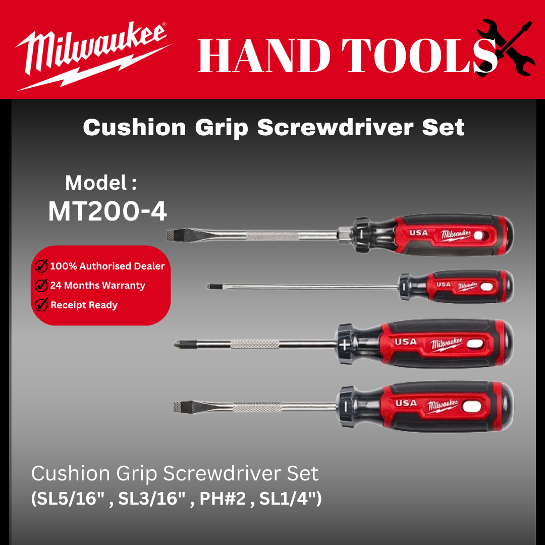 Milwaukee Cushion Grip Screwdriver Set / MT200-4 / MIlwaukee Screwdriver / nut Drivers / Screwdriver