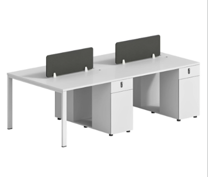 4 unit Meja pejabat 1500W x 740D x 750H Termasuk 4 unit drawer 3 tingkat, Partition untuk 4 unit meja dan Novus mesh Low back chair