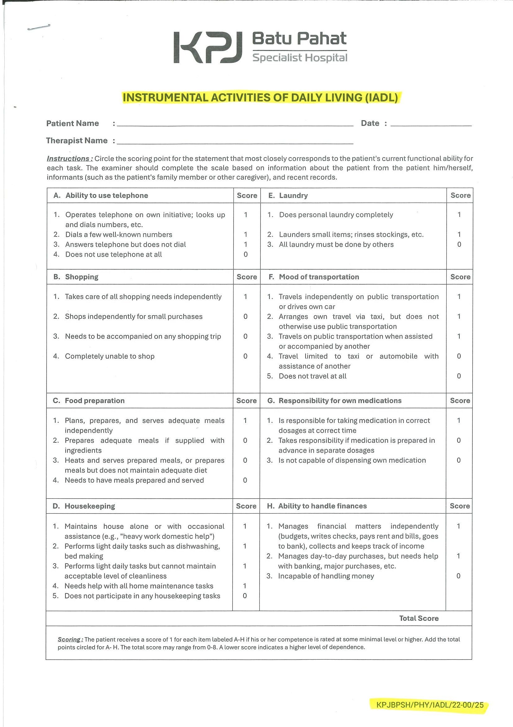 Instrumental Activities Of Daily Living (IADL)