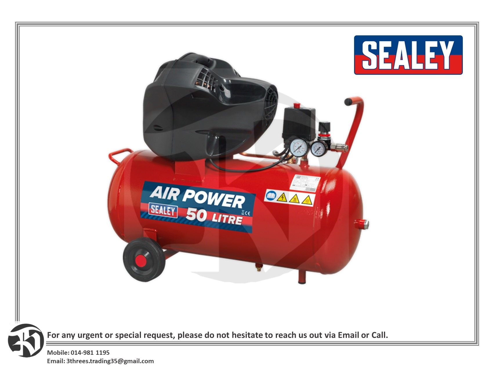 Sealey 50L Oil Free V-Twin Belt Drive Air Compressor 3hp SAC05030F