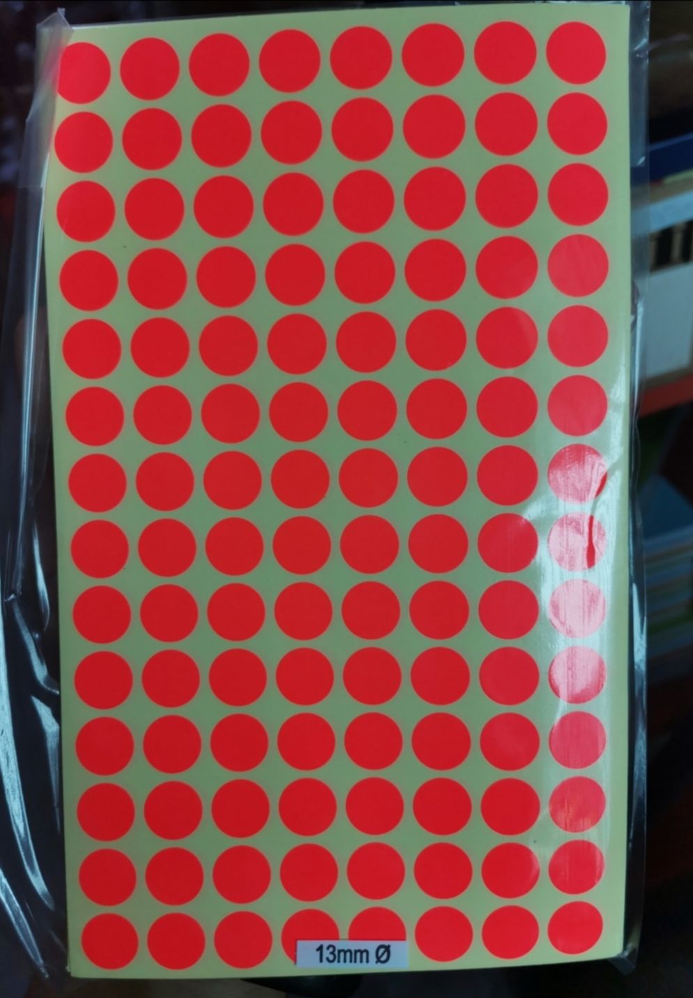Sticker Label Color Round Shape 13mm - Florescent Red