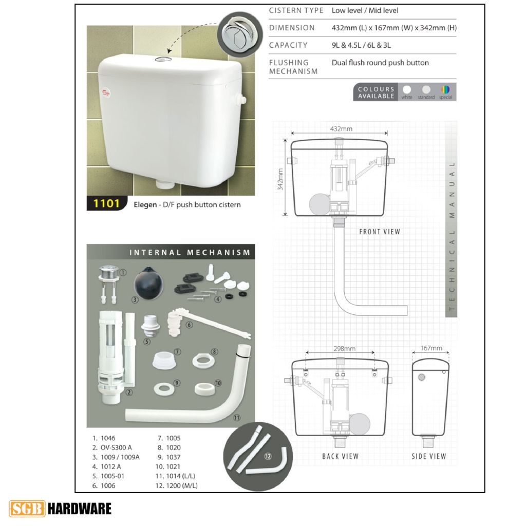 Techplas Elegen Cistern Single / Double Push Flush Button / Low Level / High Level | 1101