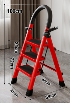 INDOOR FOLDING PEDAL STEEL PIPE TELESCOPIC STAIR PLATFORM LADDER RED 3 / 4 Herringbone Thickened Steel