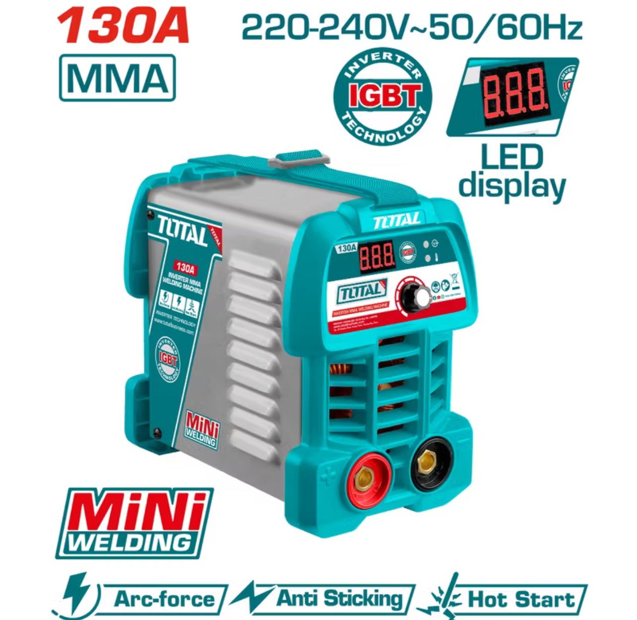 TOTAL Inverter MMA Welding Machine (130A/1.6-3.2mm) + IGBT + LED Display + Anti-Stick + Hot Start TW213049