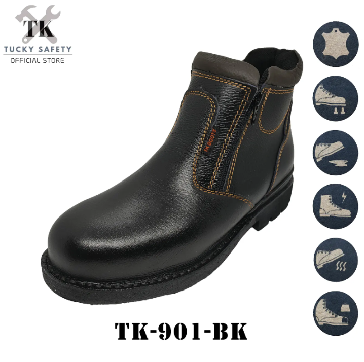 TK-901 - TK MEN'S SAFETY SHOES STEEL TOE STEEL CAP / HEAVY DUTY WORKING SHOES / KASUT KERJA LELAKI ZIP SAFETY BOOT TK-901-BK-5