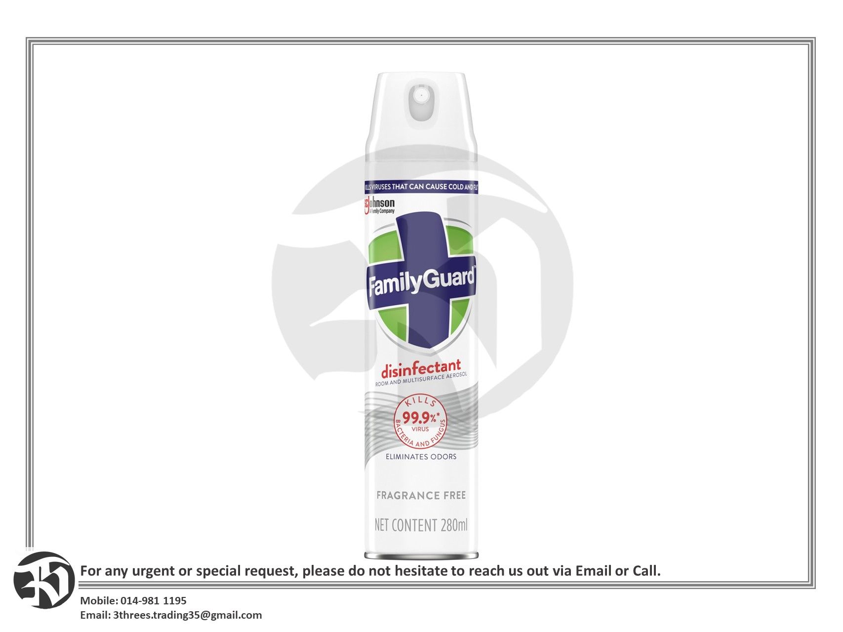SSST Family Guard Disinfectant Spray Fragrance Free (280ml)
