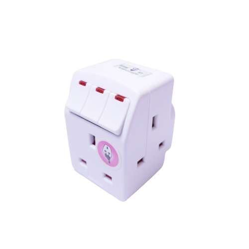 RLT 13A 3 WAY ADAPTOR WITH INDIVIDUAL SWITCHES AND LIGHT INDICATOR SIRIM APPROVED