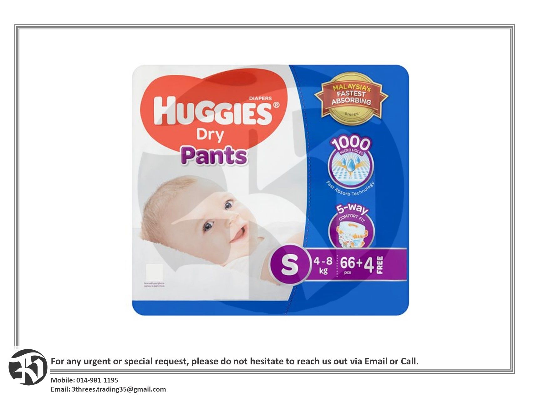 Huggies Dry Pants Super Jumbo Pack S66/M60/L50/XL42/XXL32