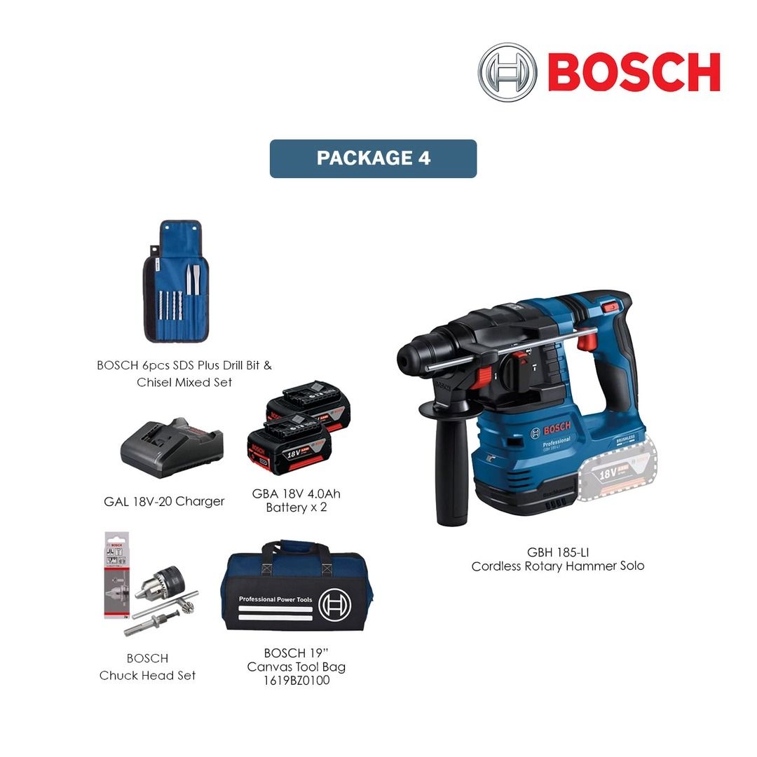 BOSCH GBH 185-LI 18V Cordless Rotary Hammer With SDS Plus BRUSHLESS Motor