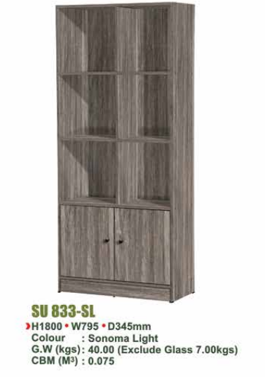 SU FILE CABINET WITH DOORS & GLASS SU 833 - SL/N.OAK