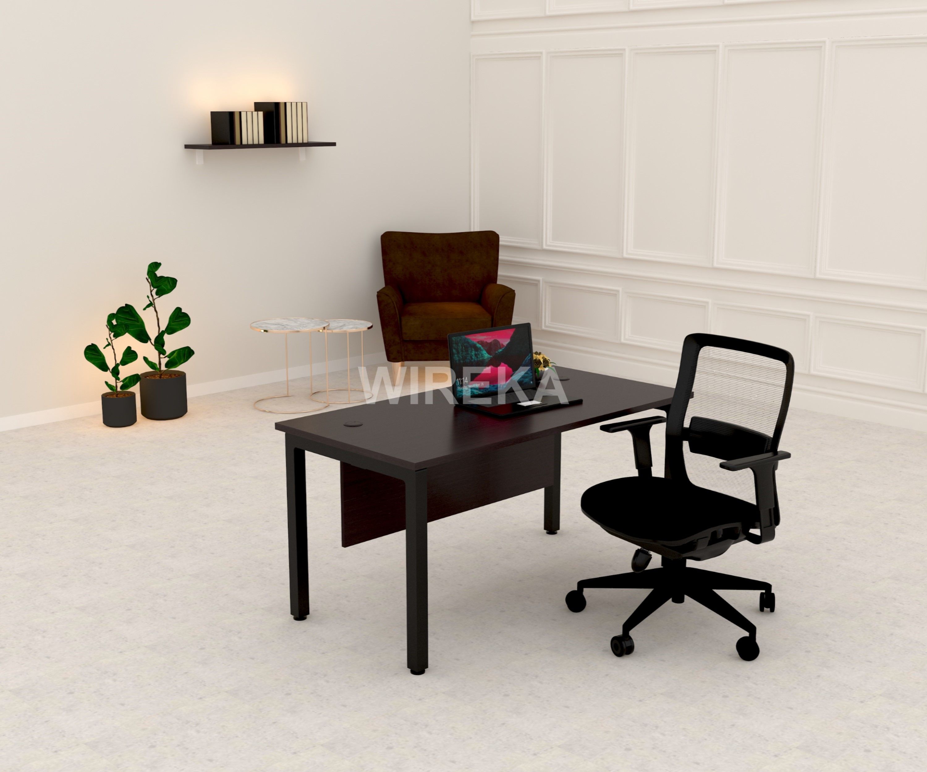 Wireka Main Desk with Square Leg and Wooden Front Panel