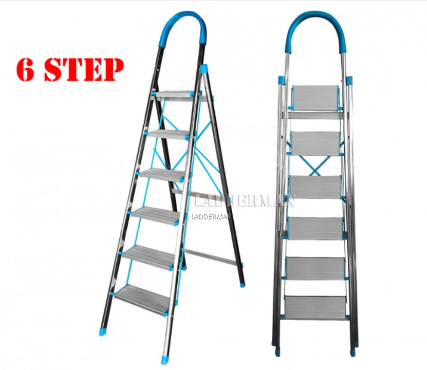 6 STEP STAINLESS STEEL ALUMINIUM PEDAL FOLDABLE STOOL LADDER WITH SOFT HAND GRIP [SSA06]