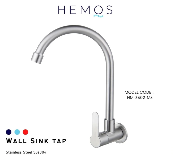 HEMOS BATHROOM FAUCET STAINLESS STEEL SUS 304 WALL SINK TAP HM3302