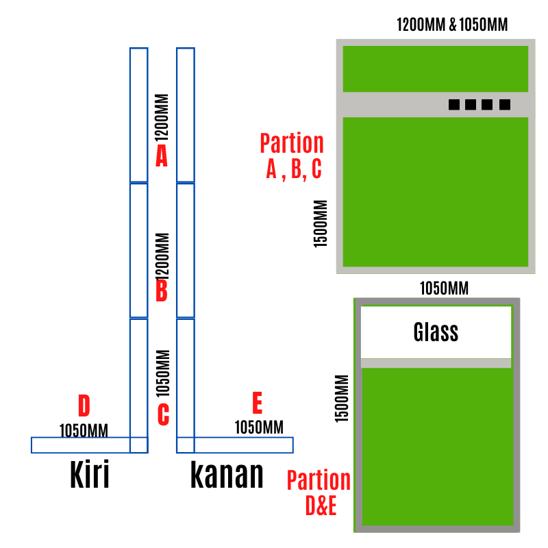 PARTITION FOR EXECULTIVE / L SHAPE / 45MM X 3450MM X 1050MM