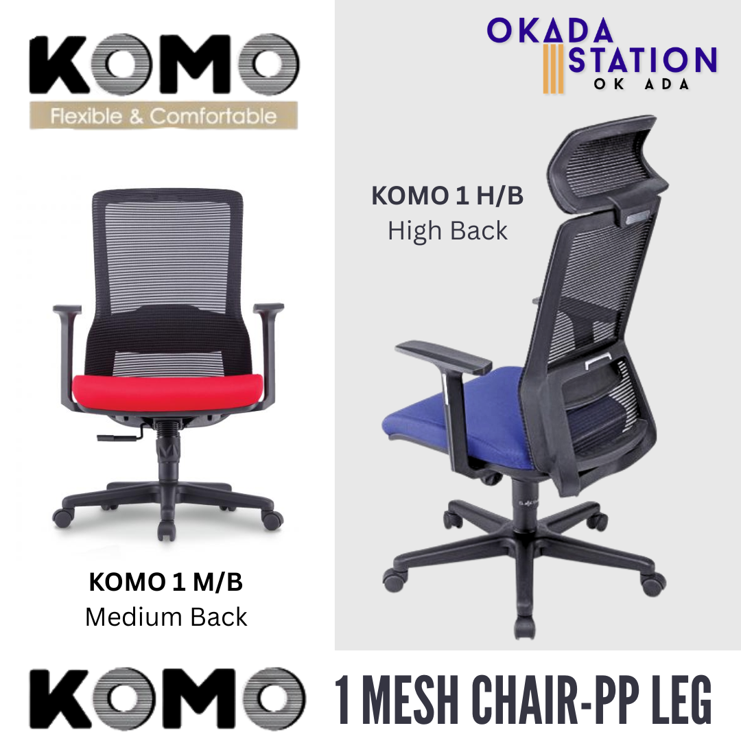 KOMO 1 ERGONOMIC MESH CHAIR - ALL SIZE / MESH SERIES / OFFICE CONFERENCE CHAIR / OFFICE SWIVEL CHAIR / ERGONOMIC CHAIR / EXECUTIVE CHAIR / DIRECTOR CHAIR / OFFICE CHAIR / MESH CHAIR / PP BASE / KOMO 1