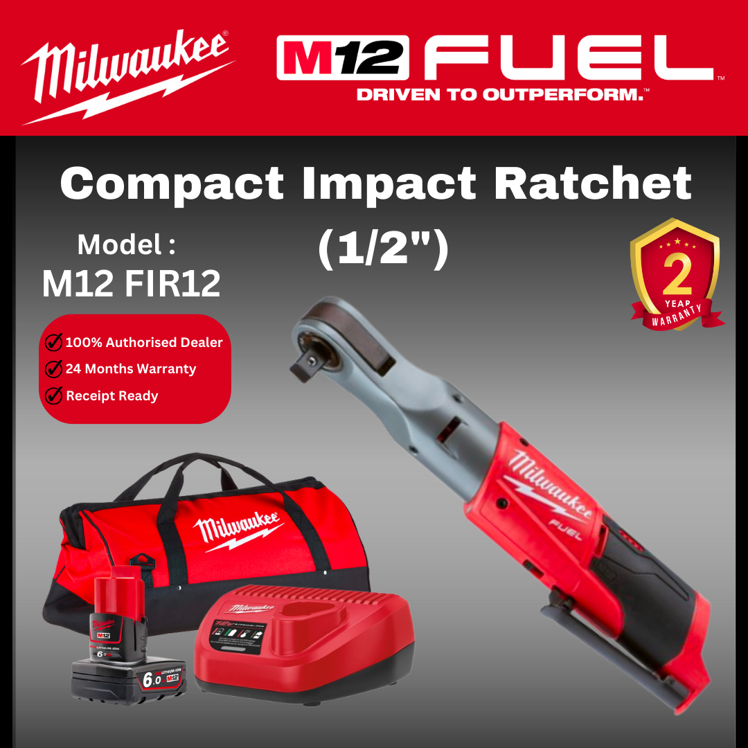Milwaukee M12 1/2" Compact Impact Ratchet 81Nm / MILWAUKEE Ratchet / M12 FIR12-0 / Tighten / Milwaukee Ratchet / Milwaukee Wrenches