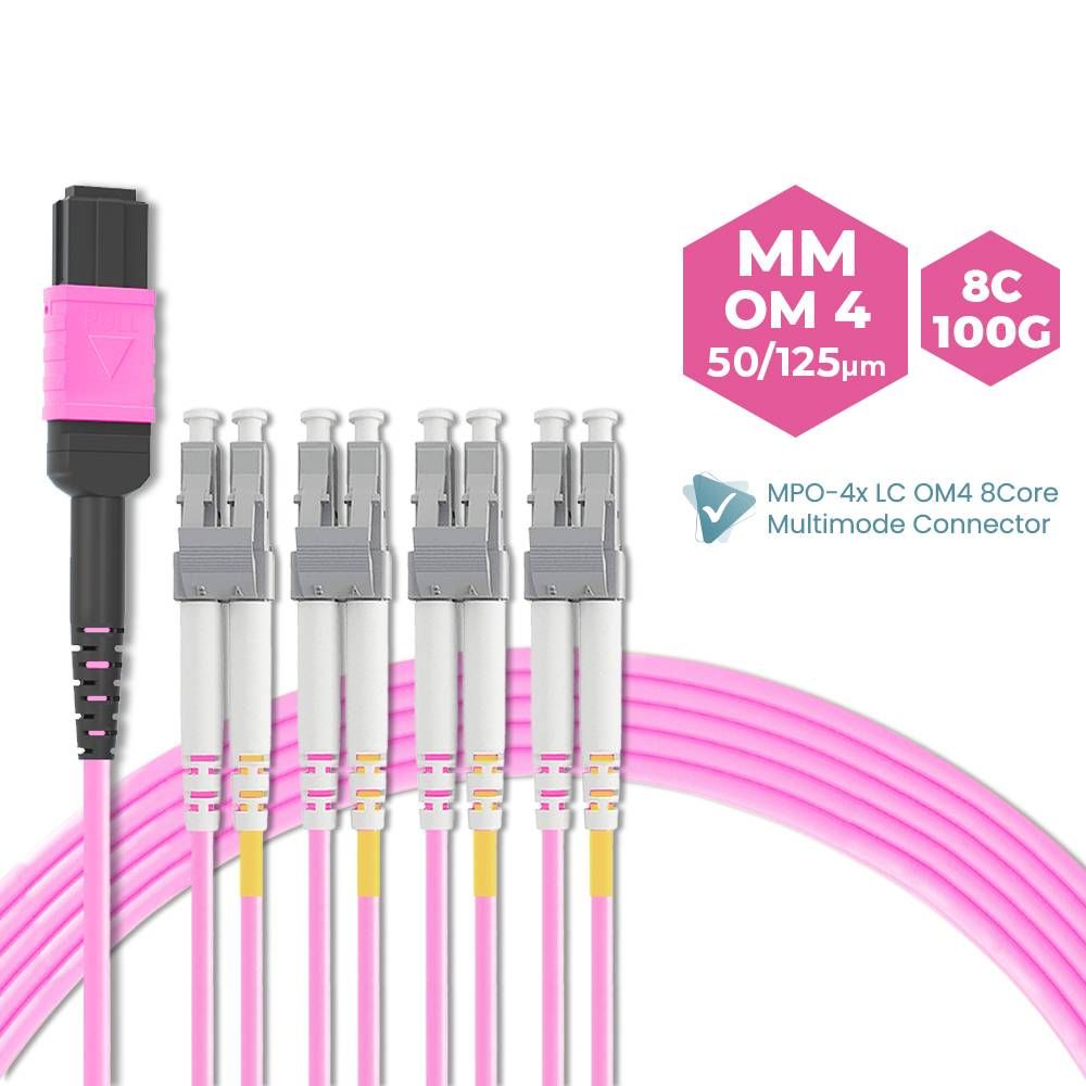 MPO (FEMALE) TO 4X LC OM4 8 CORES MULTIMODE FIBER OPTIC PATCH CORD CABLE MPO-LC 3 METER