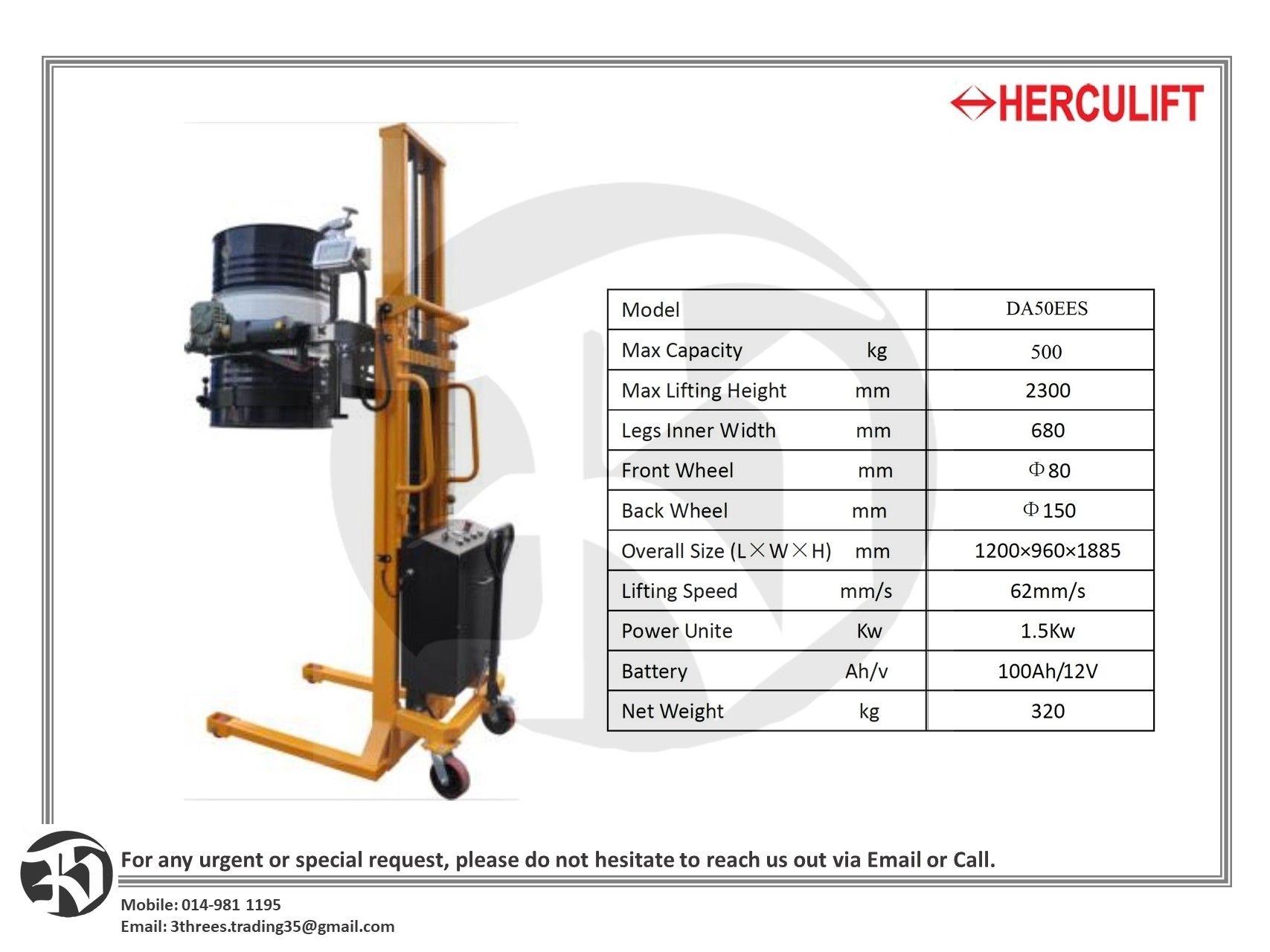 Herculift DA50EES Drum Stacker With Scale