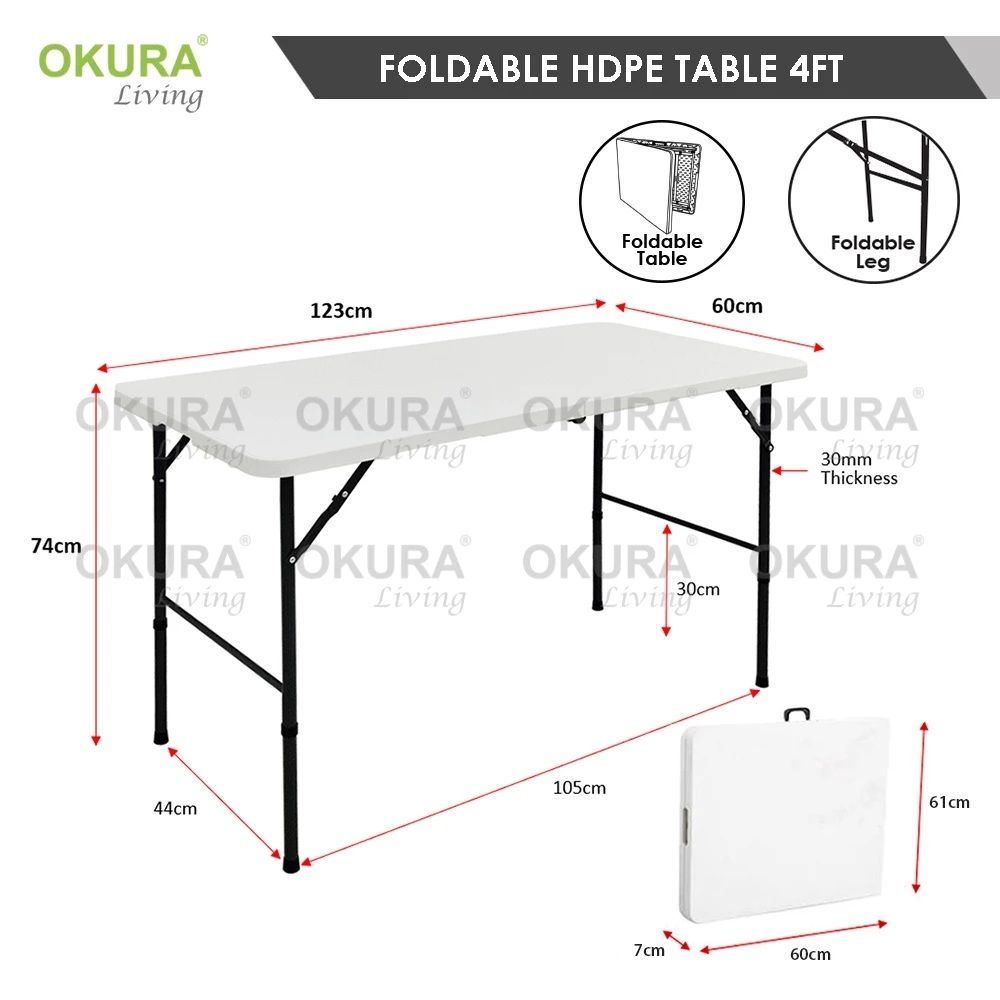 OKURA 4ft Foldable Banquet Table