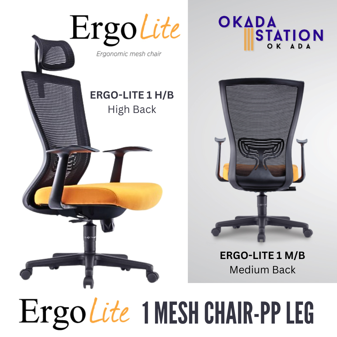 ERGO-LITE 1 ERGONOMIC MESH CHAIR - ALL SIZE / MESH SERIES / OFFICE CONFERENCE CHAIR / OFFICE SWIVEL CHAIR / ERGONOMIC CHAIR / EXECUTIVE CHAIR / DIRECTOR CHAIR / OFFICE CHAIR / MESH CHAIR / PP BASE / ERGO-LITE 1