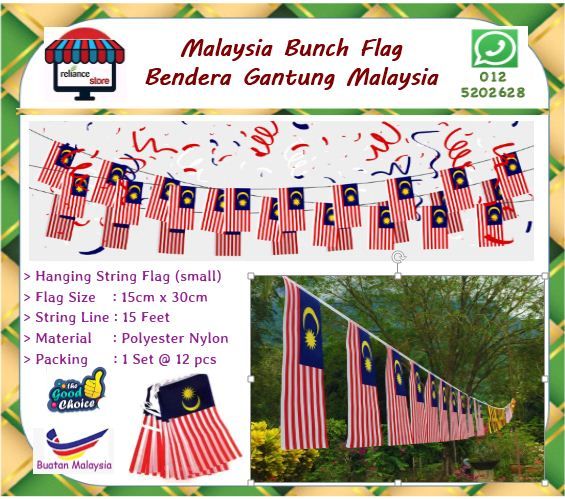 Malaysia String Flag / Malaysia Bunch Flag / Malaysia Flag / Bendera Malaysia # 15' Kaki Panjang Tali # RP1025 ( KTT : 1 Set @ 12 Bendera Kecil )