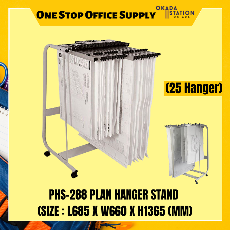 Plan PHS-288 PLAN HANGER STAND (25 HANGER) - L685 X W660 X H1365 (MM) / PLAN HANGER STAND / DRAWING HANGER TROLLEY / HANGER STAND / 25 HANGER