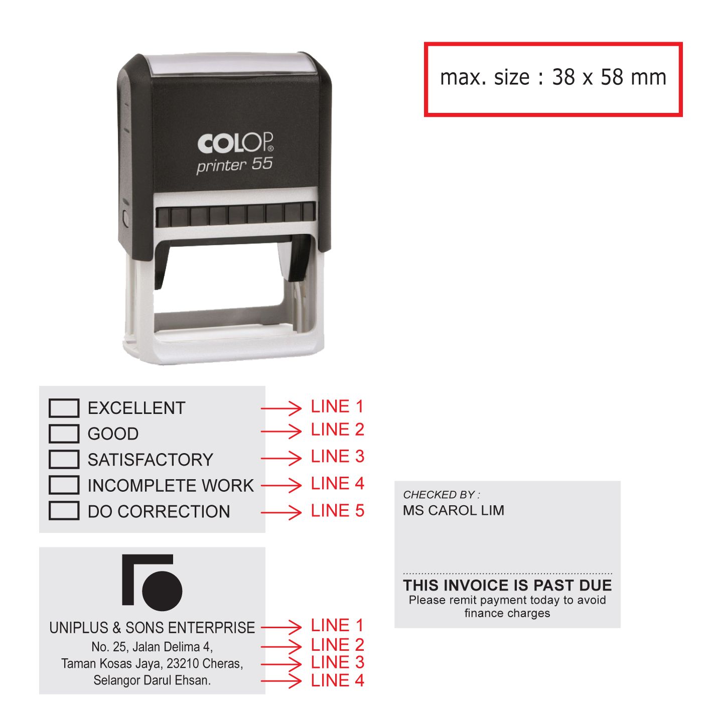 COLOP Self-Inking Text Stamp P10 38mm x 58mm