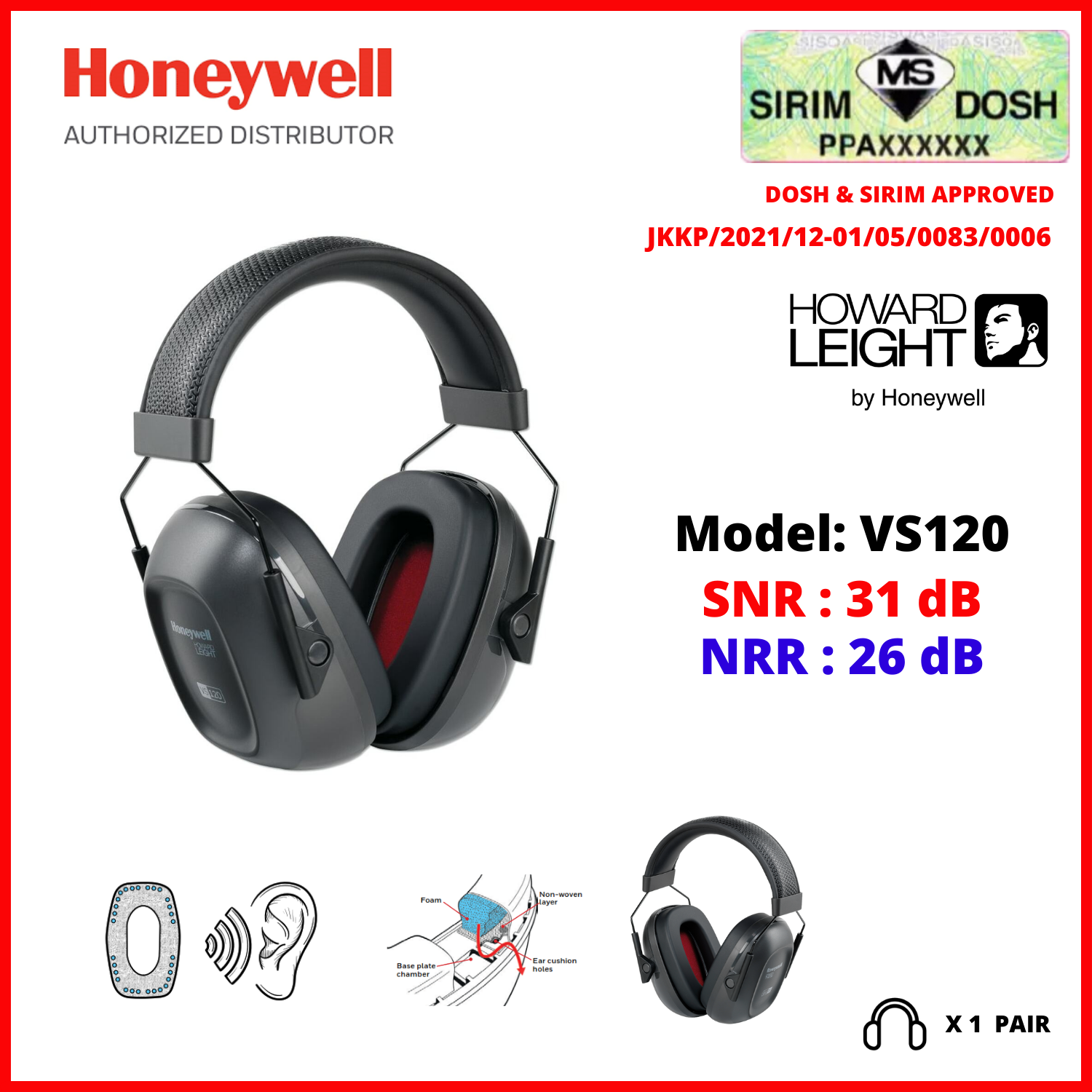 Honeywell Sirim and Dosh Approved. Honeywell Steel-Wire Headband : Over the Head