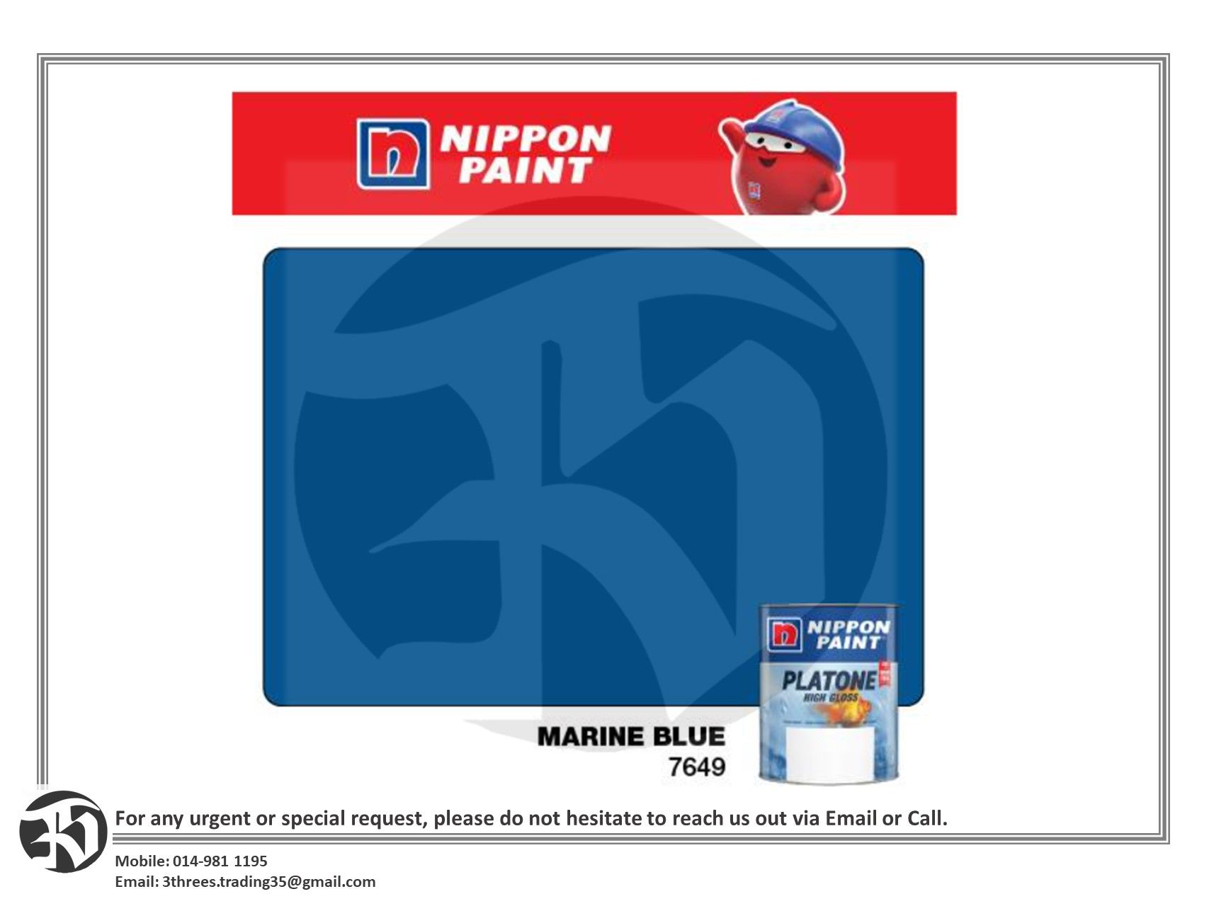 Nippon Paint Platone Oil Based Marine Blue 1L