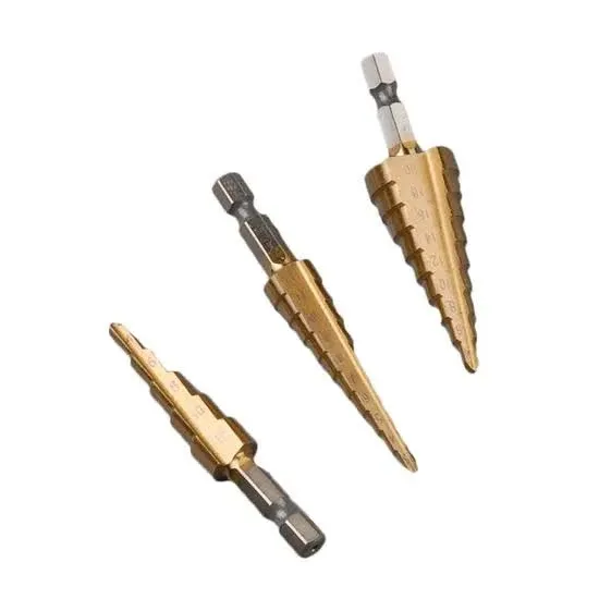 BOSCH 3PCS HSS STEP DRILL BIT SET TITANIUM COATED CONE TAPER HEX DRILL BITS