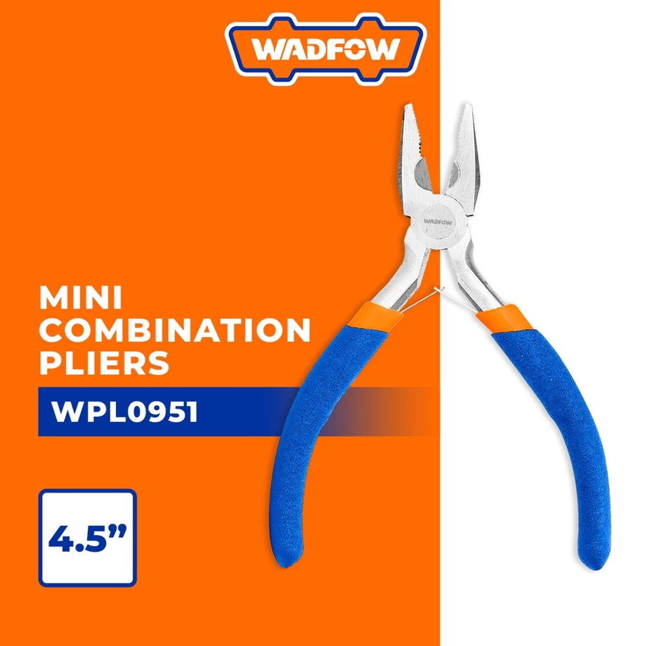 WADFOW MINI COMBINATION PLIERS WITH PLASTIC HANDLE POLISHED (4.5" X 115MM) (WPL0951)