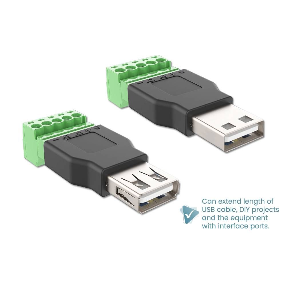 USB 2.0 TYPE A MALE/FEMALE TO 5 PIN SCREW TERMINAL PLUG ADAPTER CONNECTOR