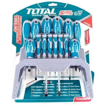 TOTAL SCREWDRIVER AND PRECISION SCREWDRIVER SET FLAT (4 PCS) + PHILLIPS (4 PCS) + PRECISION (6 PCS) THT250614