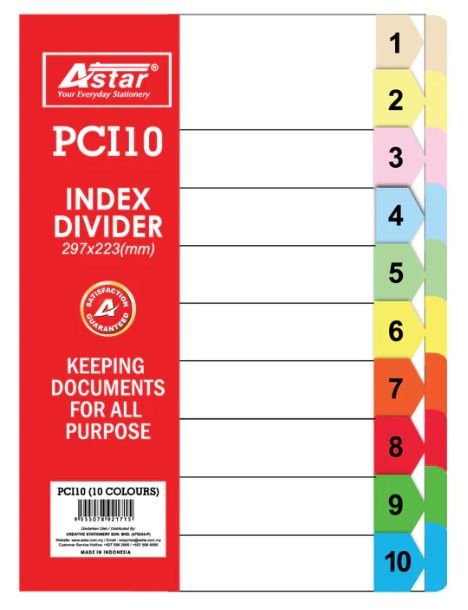 ASTAR PCI-10 INDEX DIVIDER , 5 SETS/PKT, 10 COLOUR