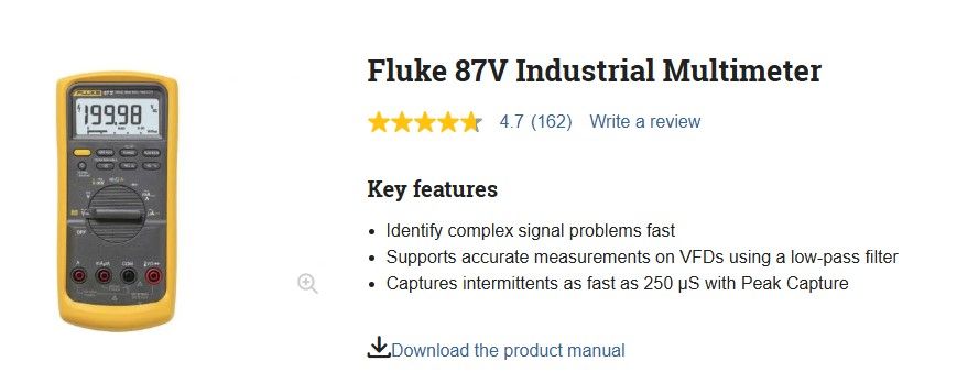 FLUKE 87-5 INDUSTRIAL TRMS AC/DC MULTIMETER W/ TEMP 1000V