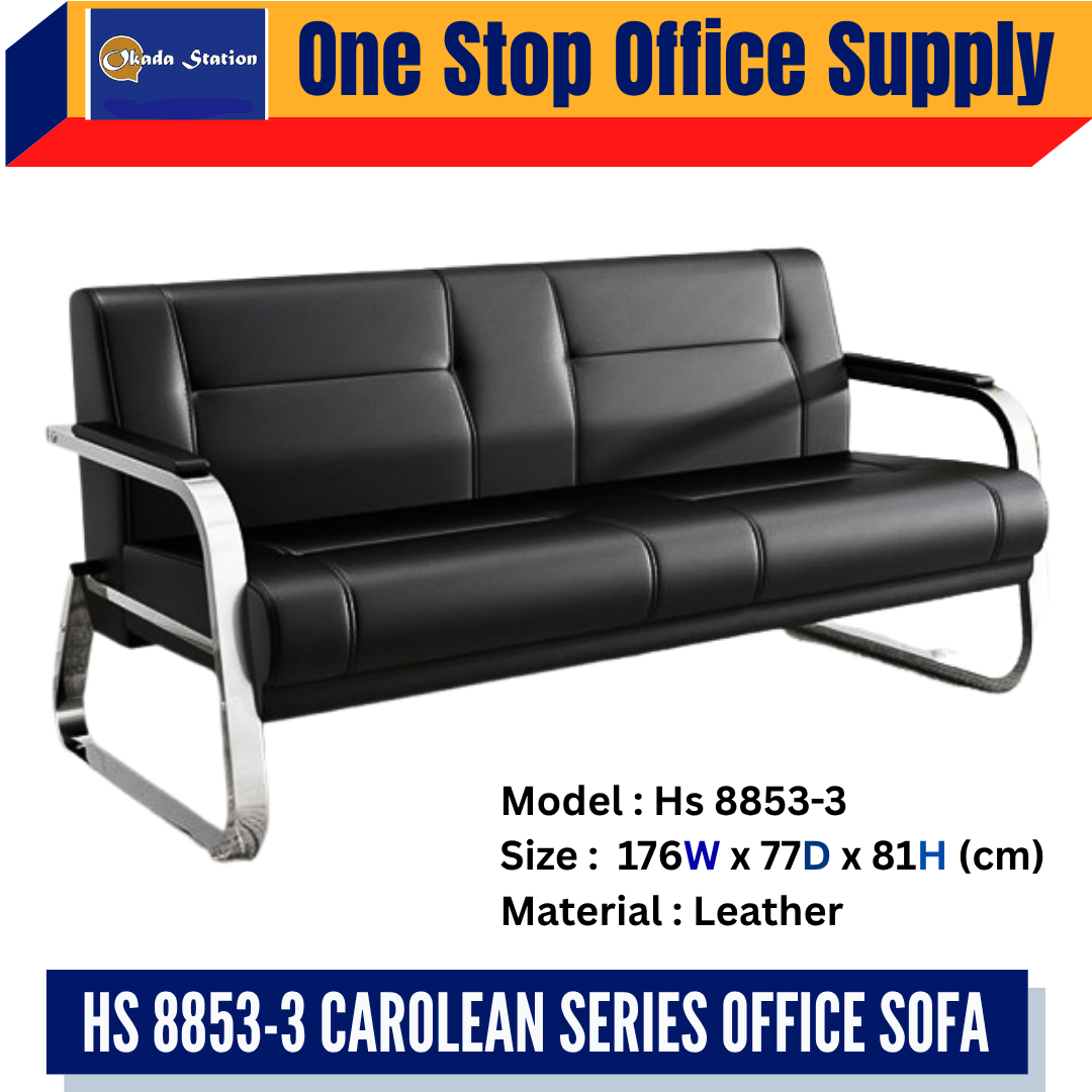 HS 8853-3 CAROLEAN SERIES OFFICE SOFA - BLACK / OFFICE SOFA / VISITOR SOFA / SOFA PEJABAT / SOFA PELAWAT / 3 SEATER SOFA / HS 8853-3