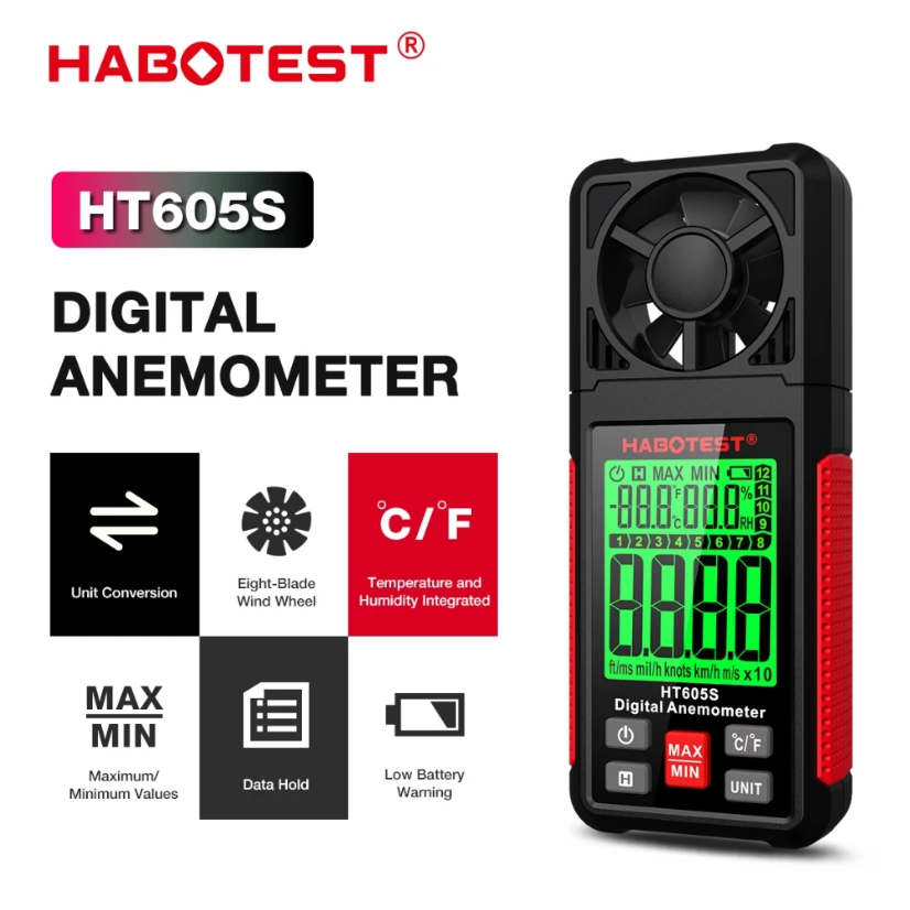 HABOTEST HT605S DIGITAL ANEMOMETER SIX WIND SPEED MEASUREMENT