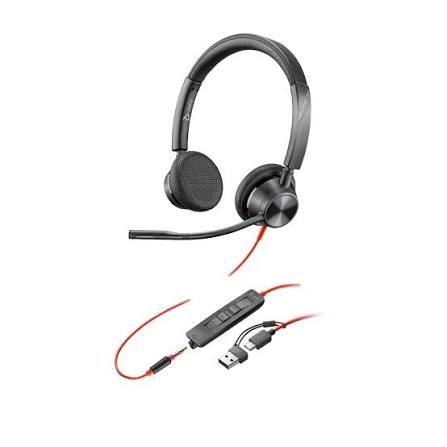Poly Blackwire 3325 Stereo USB-C Headset +3.5mm Plug +USB-C/A Adapter