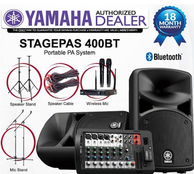 Yamaha Stagepas 400BT Portable PA System Set Bluetooth Version with Dual Channel Wireless Microphone Set for Meeting Rooms, Conference Rooms, Team Building PA system