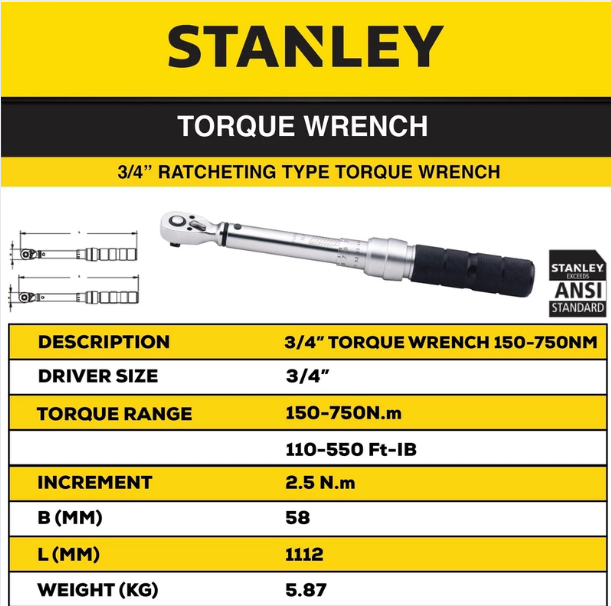 STANLEY STMT73592-8 TORQUE WRENCH 3/4" | 150-750NM