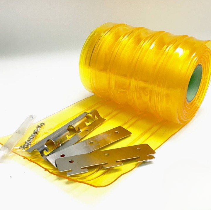RIBBED CLEAR YELLOW PVC CURTAIN STRIP KIT ANTI INSECT FREEZER ROOM DOOR STRIP SS 304 HANGING RAIL SUS304 HANGER