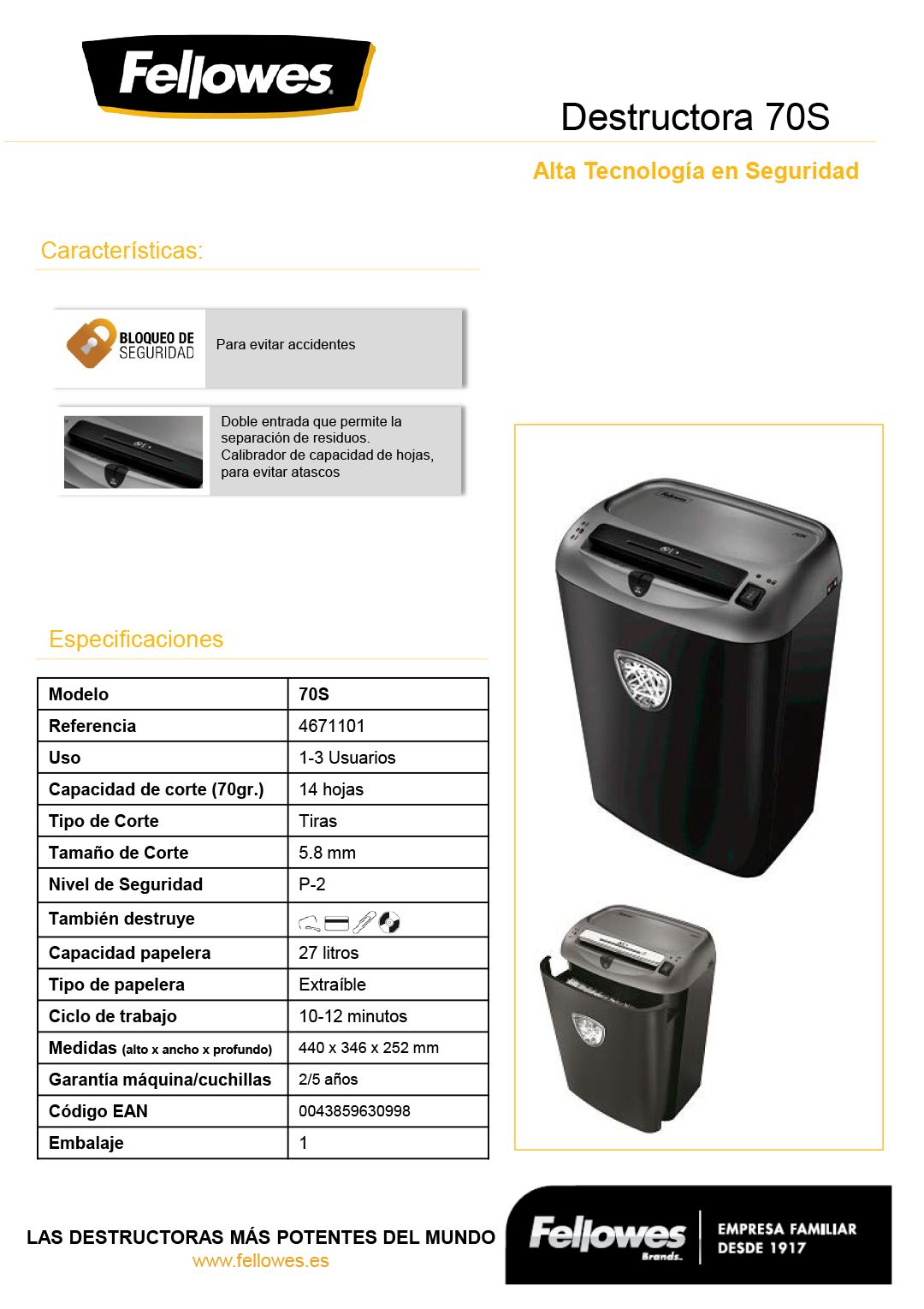 FELLOWES 70S Paper Shredder (Straight Cut)