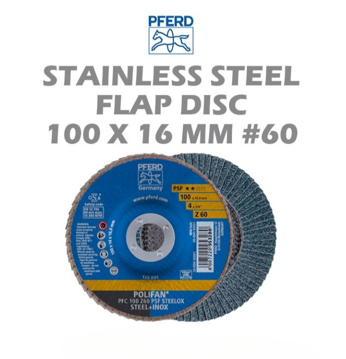 PFERD STAINLESS STEEL FLAP DISC 100MM #60