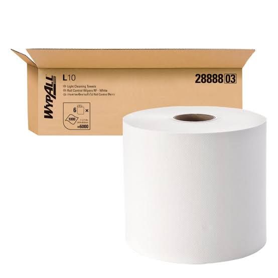 WypAll® L10 Roll Control Wipers (28888), White 1-Ply, 6 Rolls / Case, 300m / Roll (6,000 Sheets)